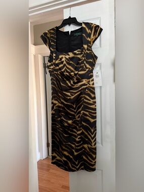 Animal-Print Midi Dress with Square Neck